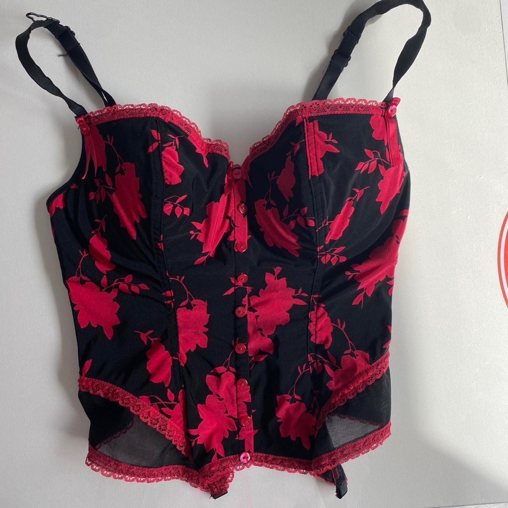 Black and Red Floral Corset